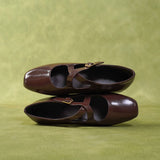 Jillian Crossed Patent Ballerina & Flats (Espresso)
