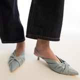 Remi Pleated Slip On Kitten Heels (Light Blue)