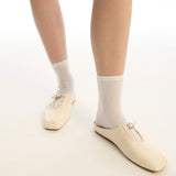 Eliana Square Toe Slip on Flat (Beige)
