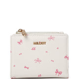 Tie A Ribbon Top Zip Mini Wallet (Beige)