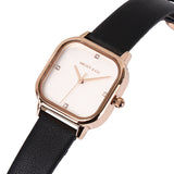 Adelie Rose Gold Leather Analog Watches (Black)