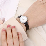 Cece Fleur Analog Leather Strap Watch (Black)