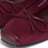 Yeri Square Toe Mary Jane with Bow Ballerina & Flats (Maroon)