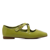 Jillian Crossed Patent Ballerina & Flats (Olive)