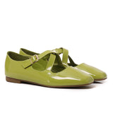 Jillian Crossed Patent Ballerina & Flats (Olive)