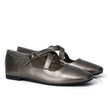 Jillian Crossed Patent Ballerina & Flats (Silver)