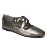 Jillian Crossed Patent Ballerina & Flats (Silver)