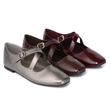 Jillian Crossed Patent Ballerina & Flats (Silver)