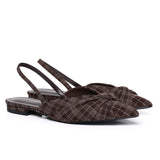 Riley Pleated Slingback Flats (Brown)