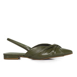 Riley Pleated Slingback Flats (Olive)