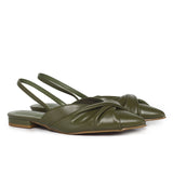 Riley Pleated Slingback Flats (Olive)