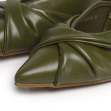 Riley Pleated Slingback Flats (Olive)