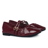 Charlie Pleated Mary Jane Ballerina & Flats (Maroon)