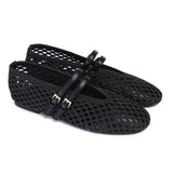Nell Woven Raffia Ballet Flats (Black)