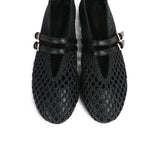 Nell Woven Raffia Ballet Flats (Black)