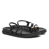 Lydia Strappy Toe Ring Sandals (Black)