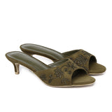 Zana Embroided Kitten Heels (Olive)