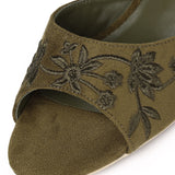 Zana Embroided Kitten Heels (Olive)