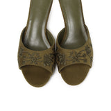 Zana Embroided Kitten Heels (Olive)