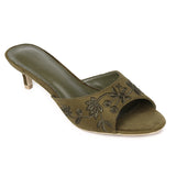 Zana Embroided Kitten Heels (Olive)