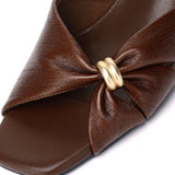 Amora Asymmetric Pleated Kitten Heels (Brown)