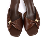 Amora Asymmetric Pleated Kitten Heels (Brown)