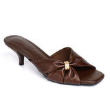 Amora Asymmetric Pleated Kitten Heels (Brown)