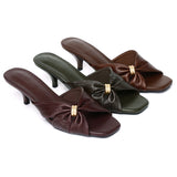 Amora Asymmetric Pleated Kitten Heels (Espresso)