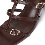 Alana Strappy Block Heels (Brown)