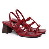 Alana Strappy Block Heels (Maroon)