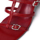 Alana Strappy Block Heels (Maroon)