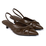 Remi Pleated Slip On Kitten Heels (Brown)