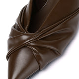 Remi Pleated Slip On Kitten Heels (Brown)