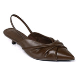 Remi Pleated Slip On Kitten Heels (Brown)