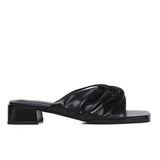 Hunera Asymmetric Pleated Low Heels Sandals (Black)
