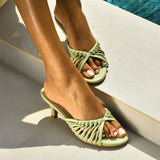 Fern Braided Slip On Heels (Sage Green)