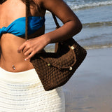 Jenn Matte Woven Shoulder Bag (Coffee)