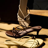 Ava Beads Strappy Heels (Brown)